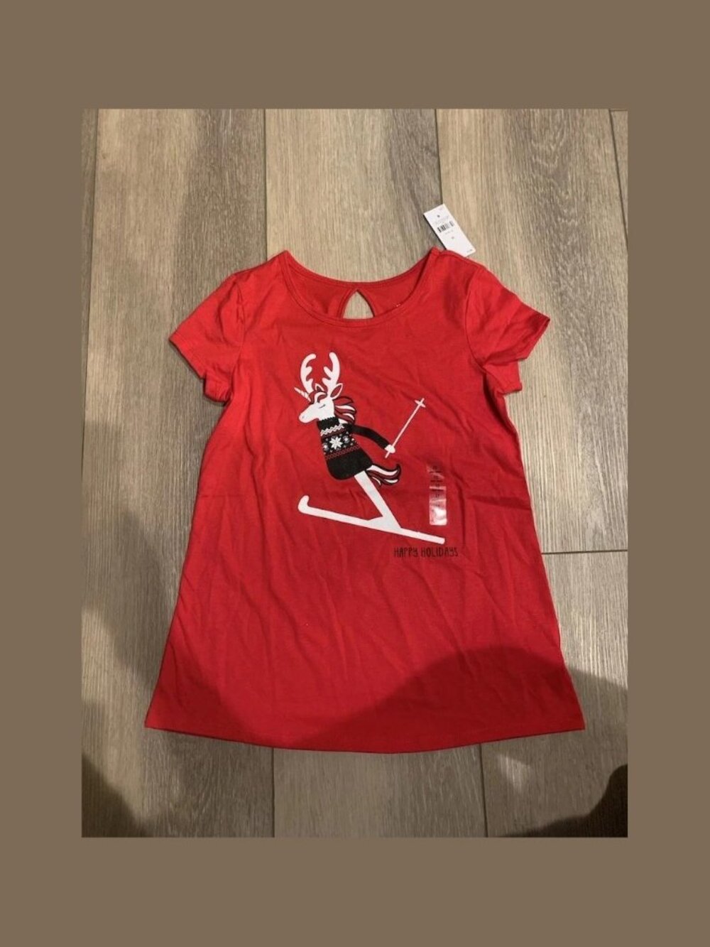 New Justice Girls Top 12 Red Holiday Reindeer Skiing Glitter Graphic Tee T Shirt